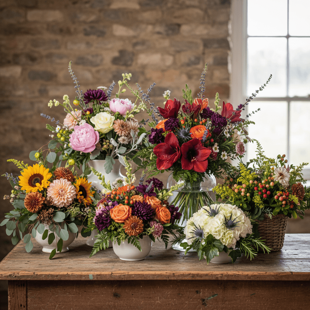 Mixed seasonal flower bunches